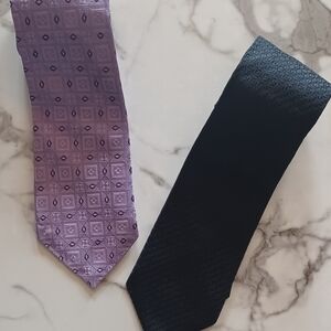 BRUNO PIATELLI(Italy) Ties-(Lot x2)1. Black 100% Silk2. Lavender 100% Silk
